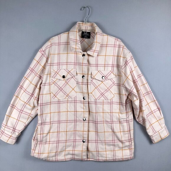 HFX Plaid Shirt Jacket Womens Size M Fit Snap Button Collared 1534711 Off White - Picture 5 of 15